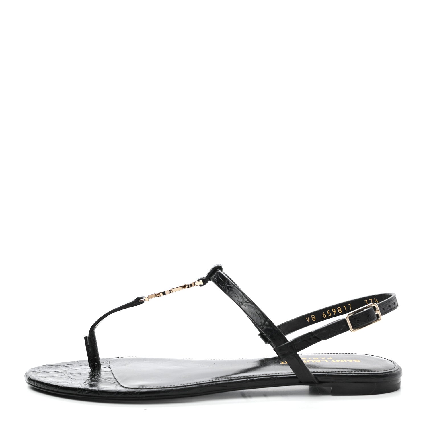 Saint Laurent Patent Calfskin Cassandra Monogram Sandals 37.5 Black 1 of 9