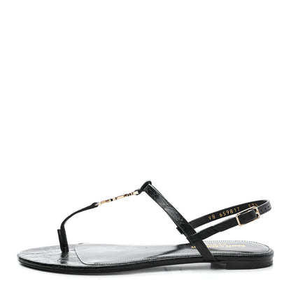 Saint Laurent Patent Calfskin Cassandra Monogram Sandals 37.5 Black 1 of 9