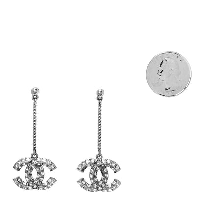 Chanel Baguette Crystal CC Drop Earrings Silver 2 of 3