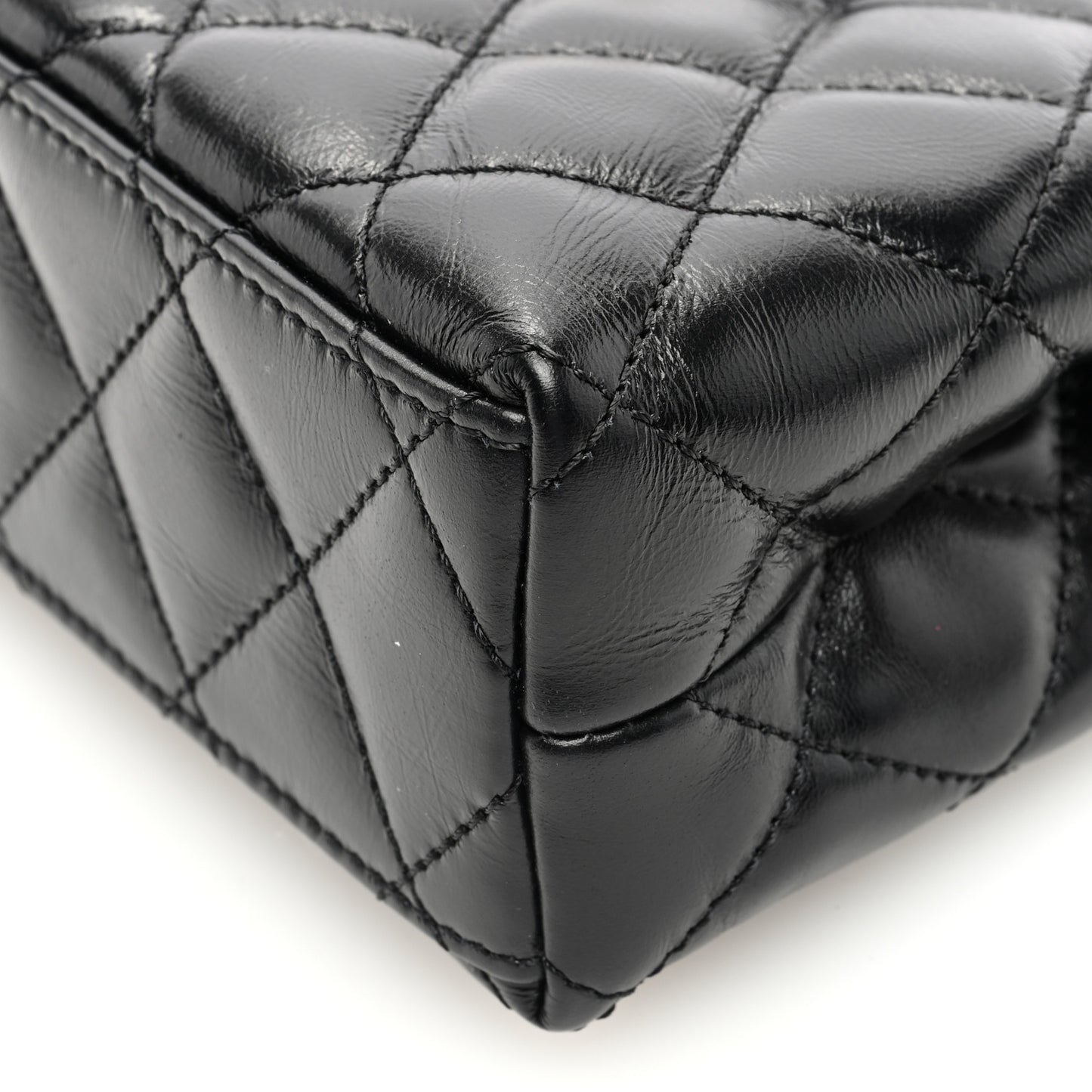 Shiny Aged Calfskin Quilted Nano Kelly Shopper Black