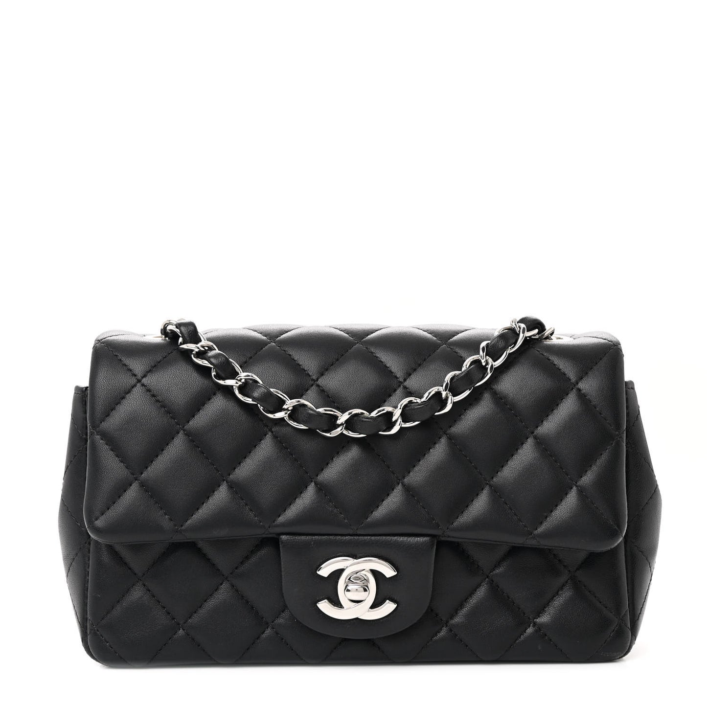 Lambskin Quilted Mini Rectangular Flap Black