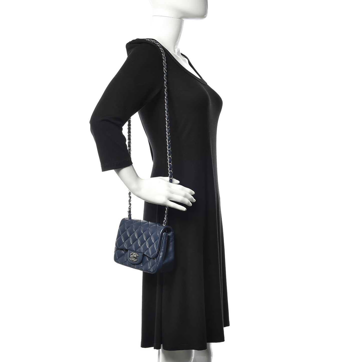 Lambskin Quilted Mini Square Flap Navy Blue
