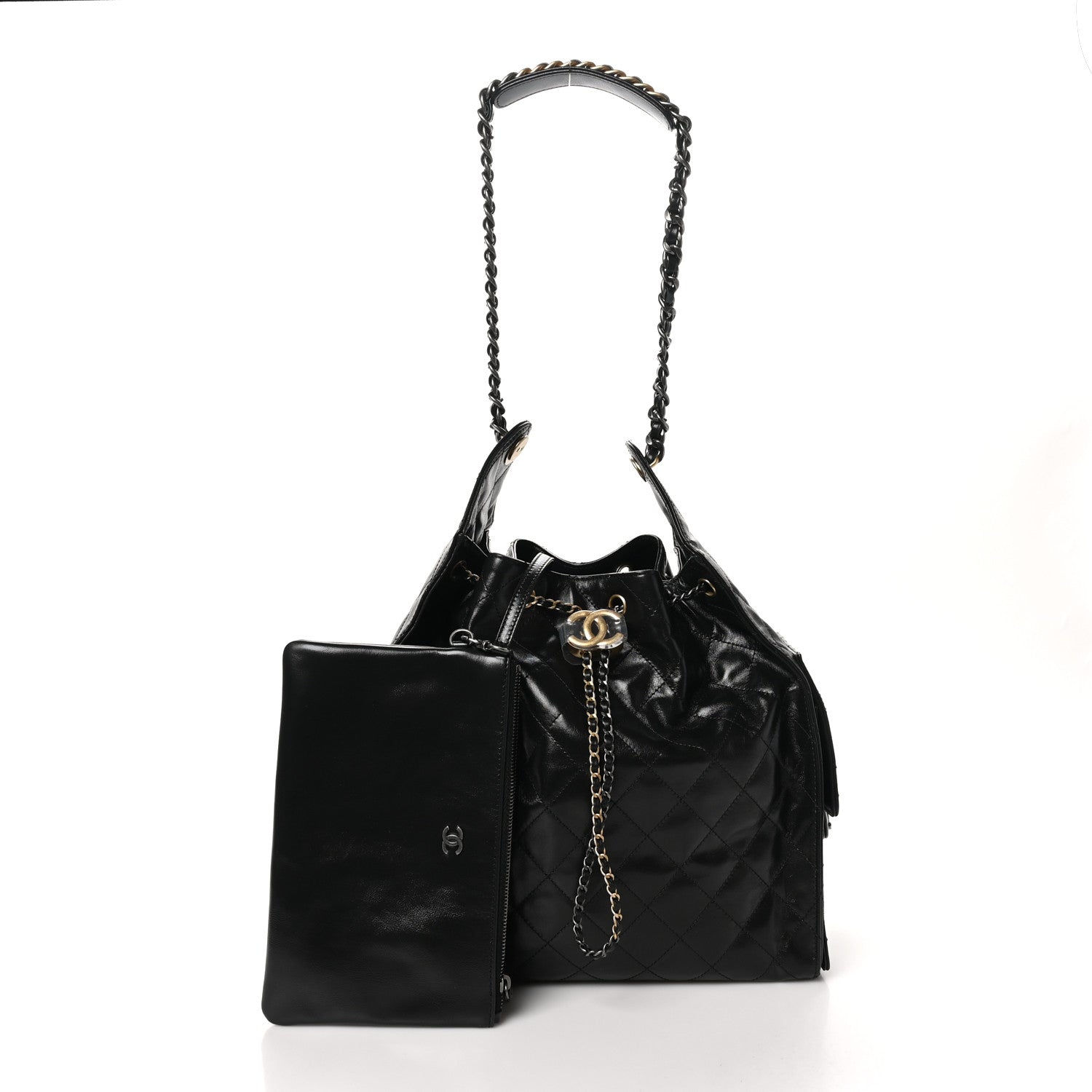 Chanel Shiny Crumpled Calfskin Quilted Medium Chanel 25 Handbag Black 3 of 11