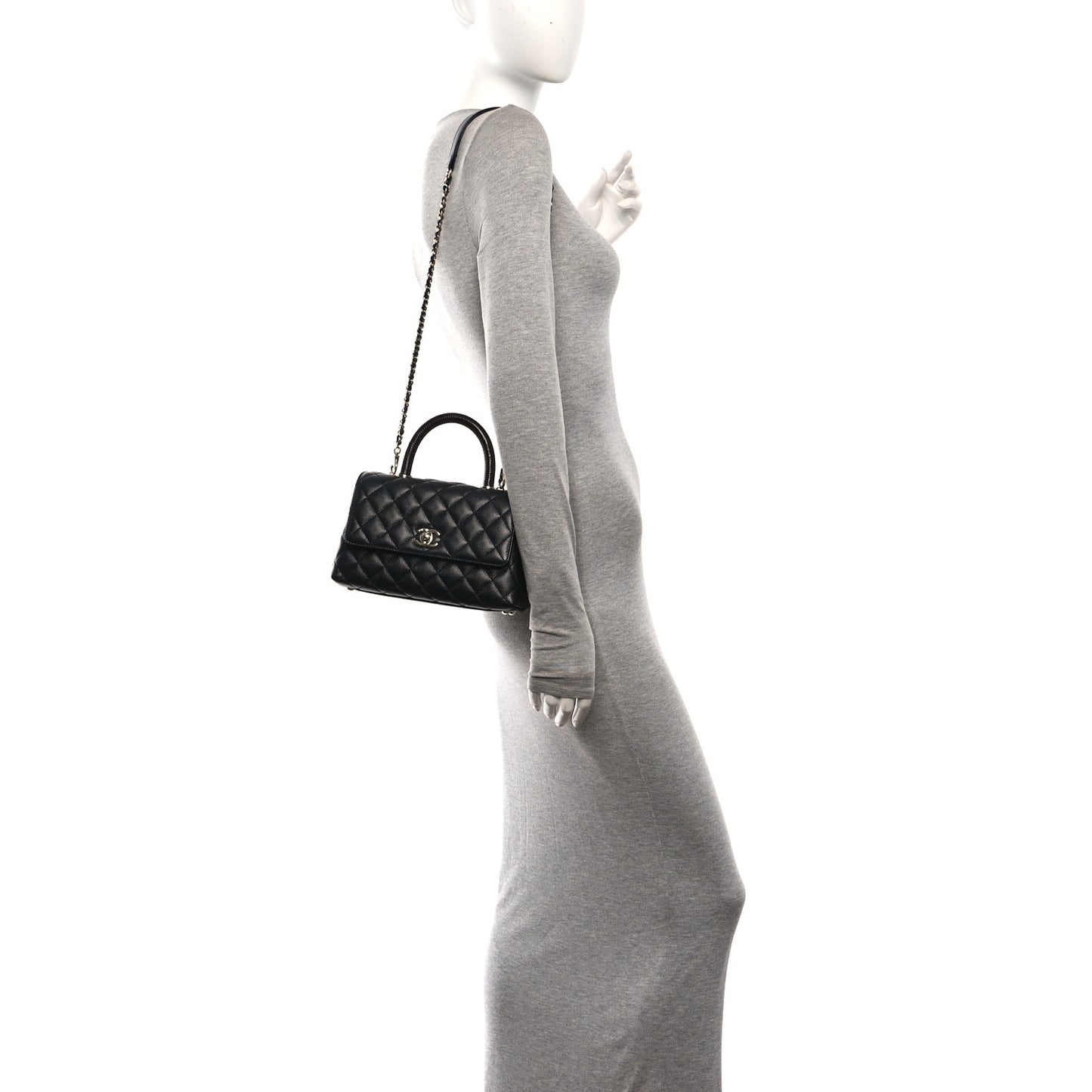 Caviar Quilted Lizard Embossed Mini Coco Handle Flap  Black