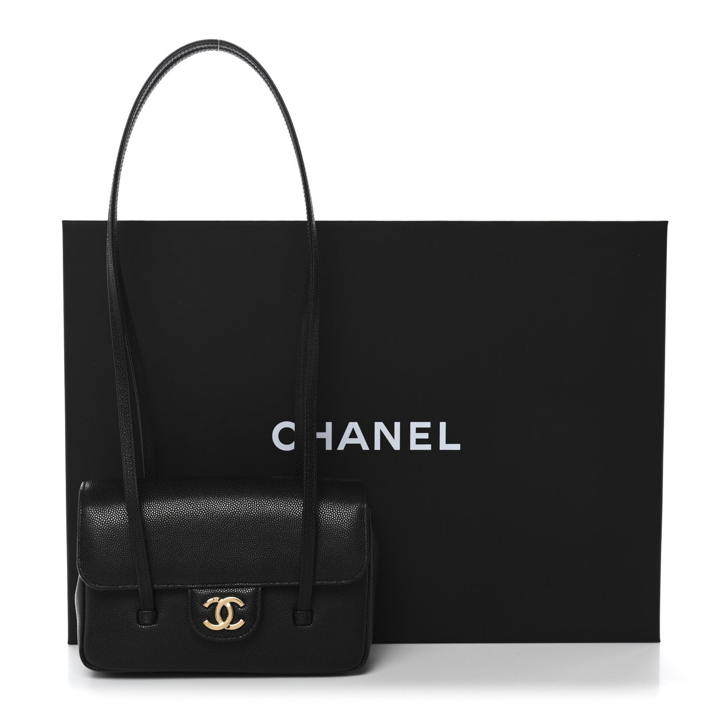Shiny Caviar Mini Preppy Coco Shoulder Bag Black
