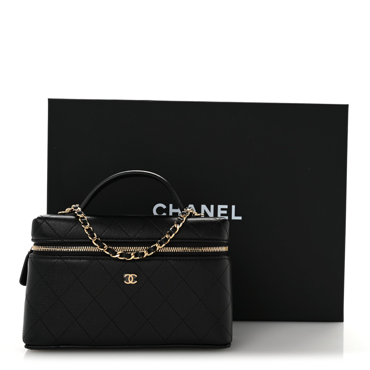 Chanel Goatskin Quilted Top Handle Slim Vanity With Chain Black 11 of 11