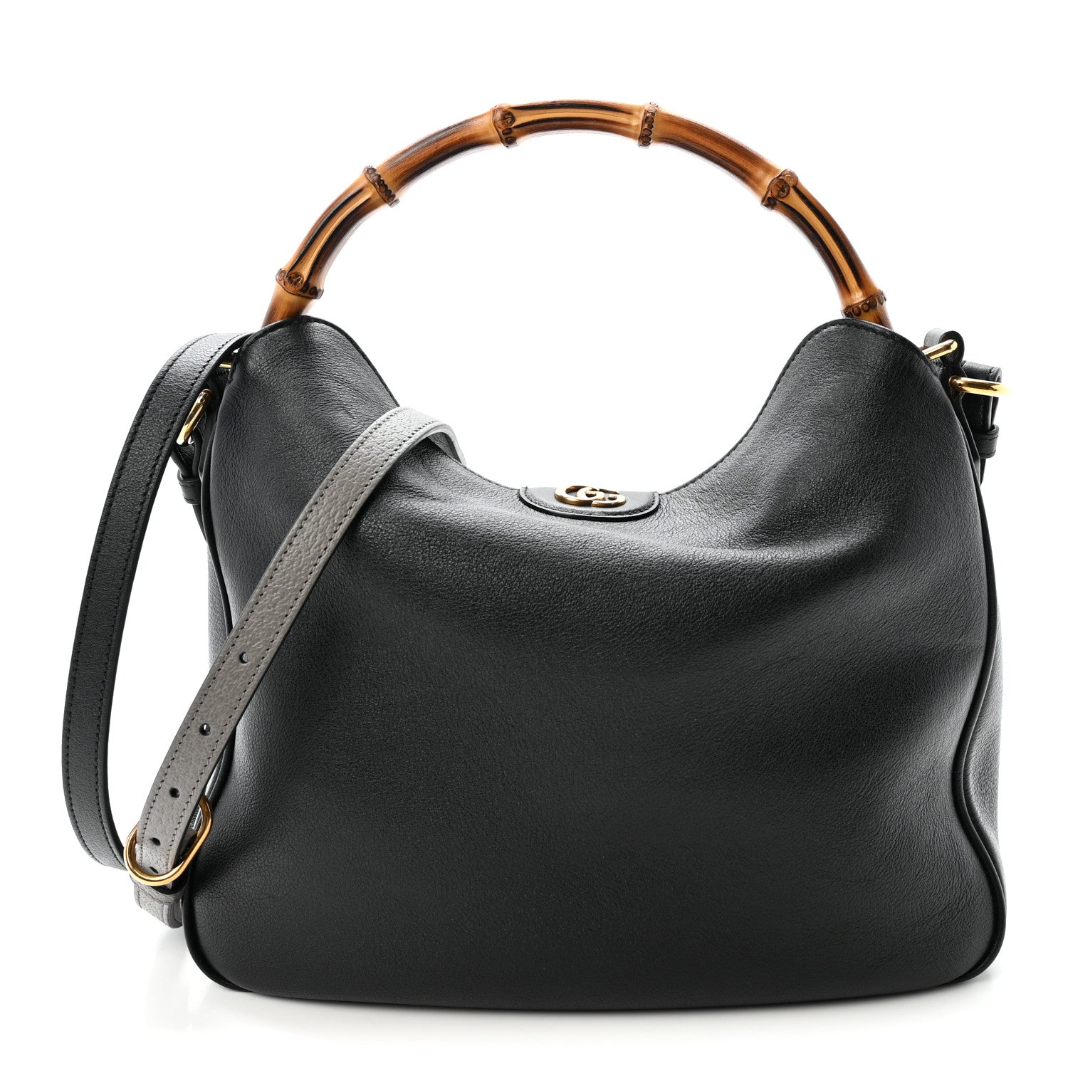 Gucci Softy Wonka Textured Dollar Calfskin Medium Diana Shoulder Bag Black Dusty Grey 1 of 10