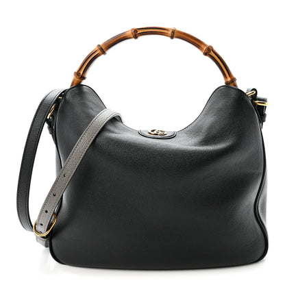 Gucci Softy Wonka Textured Dollar Calfskin Medium Diana Shoulder Bag Black Dusty Grey 1 of 10