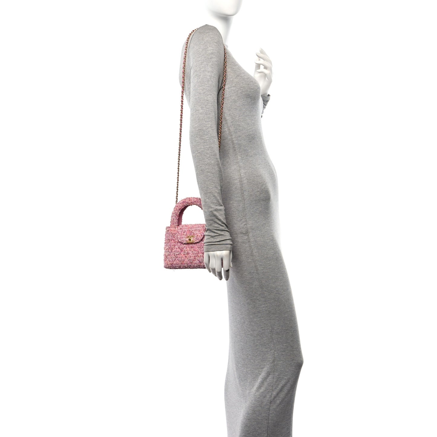 Tweed Quilted Nano Kelly Shopper Pink