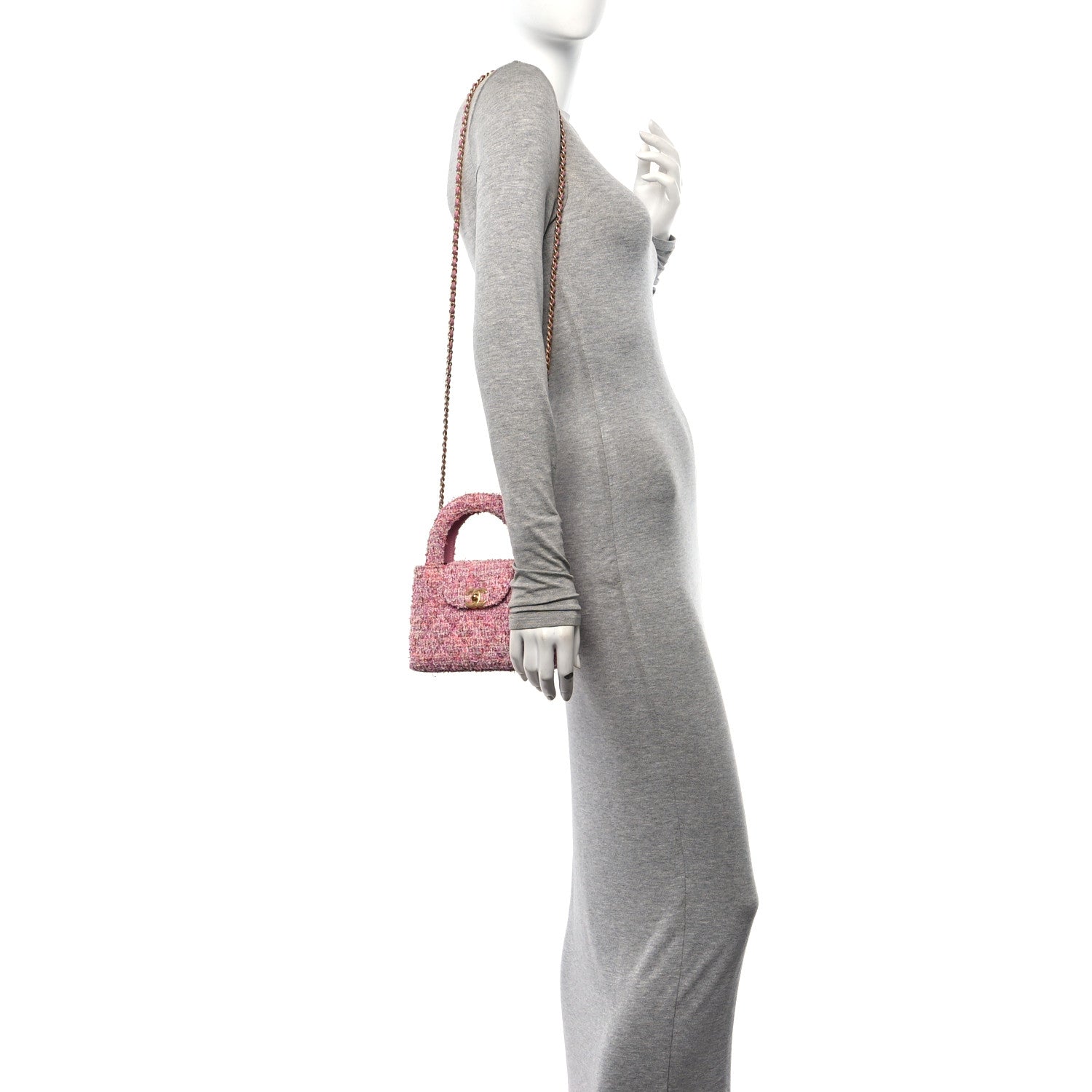 Chanel Tweed Quilted Nano Kelly Shopper Pink 2 of 10