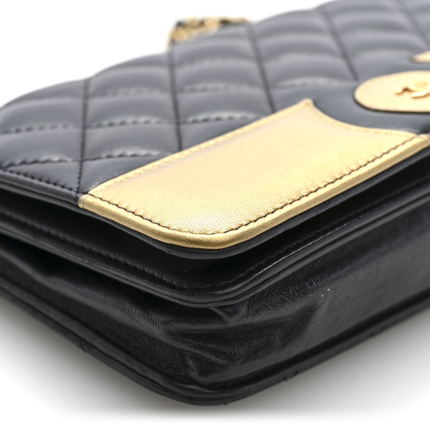 Chanel Lambskin Quilted Wallet On Chain WOC Black Gold 10 of 11