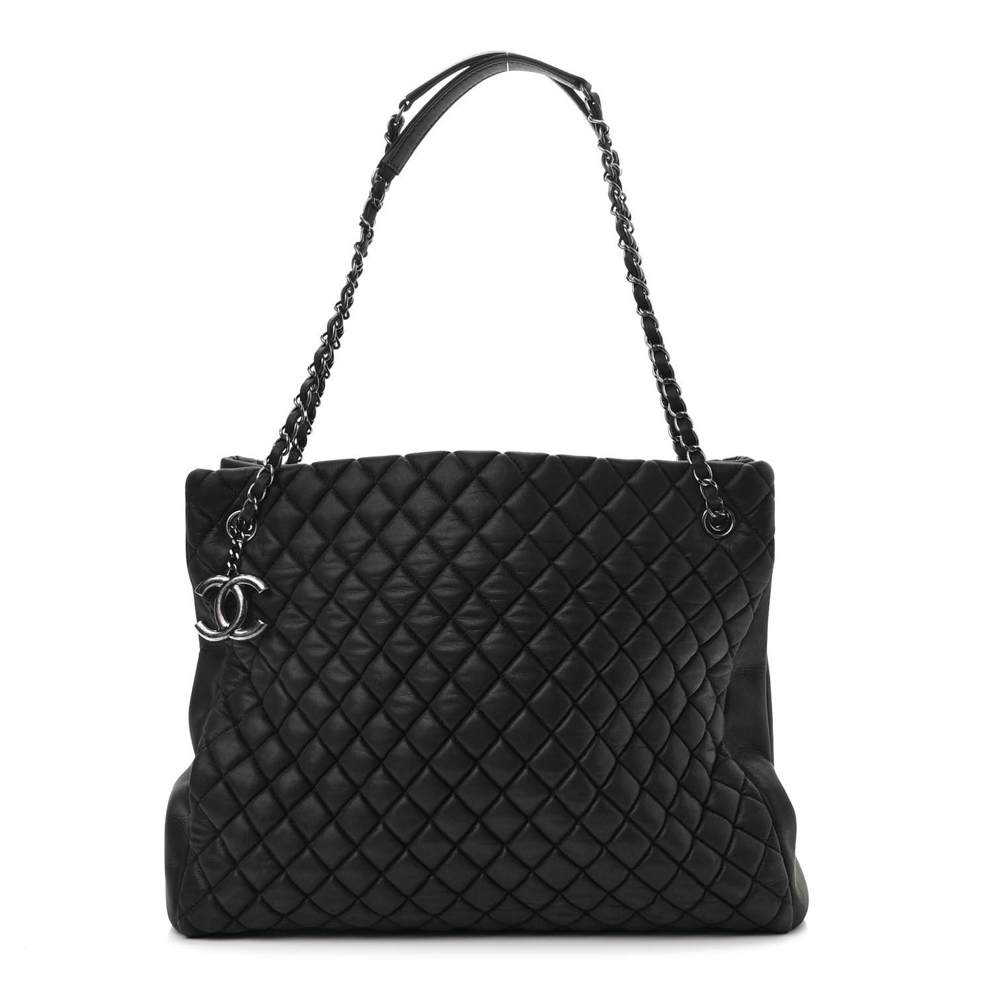 Iridescent Calfskin Quilted New Bubble Tote Black