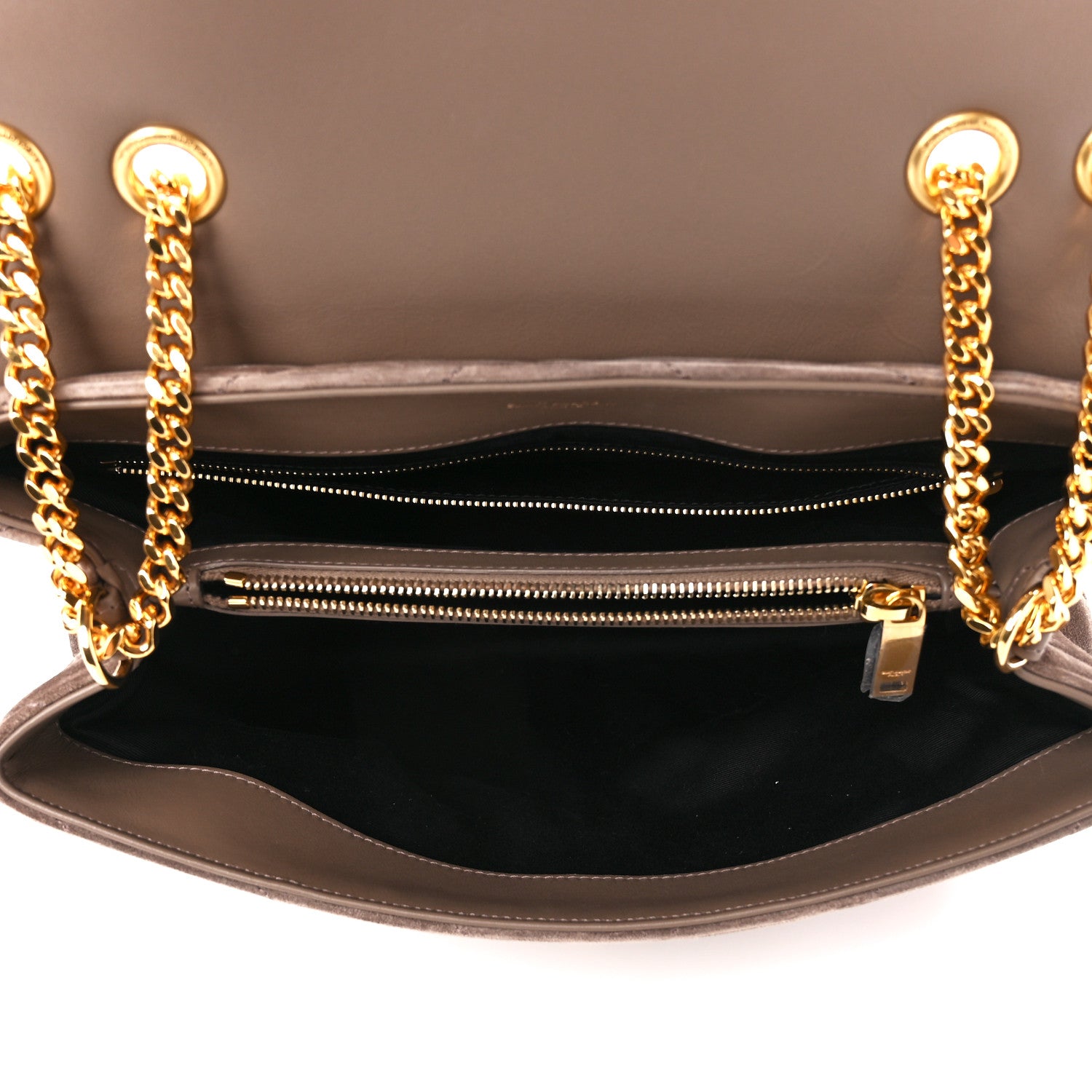 Saint Laurent Suede Y Quilted Monogram Medium Loulou Chain Satchel Taupe 5 of 11