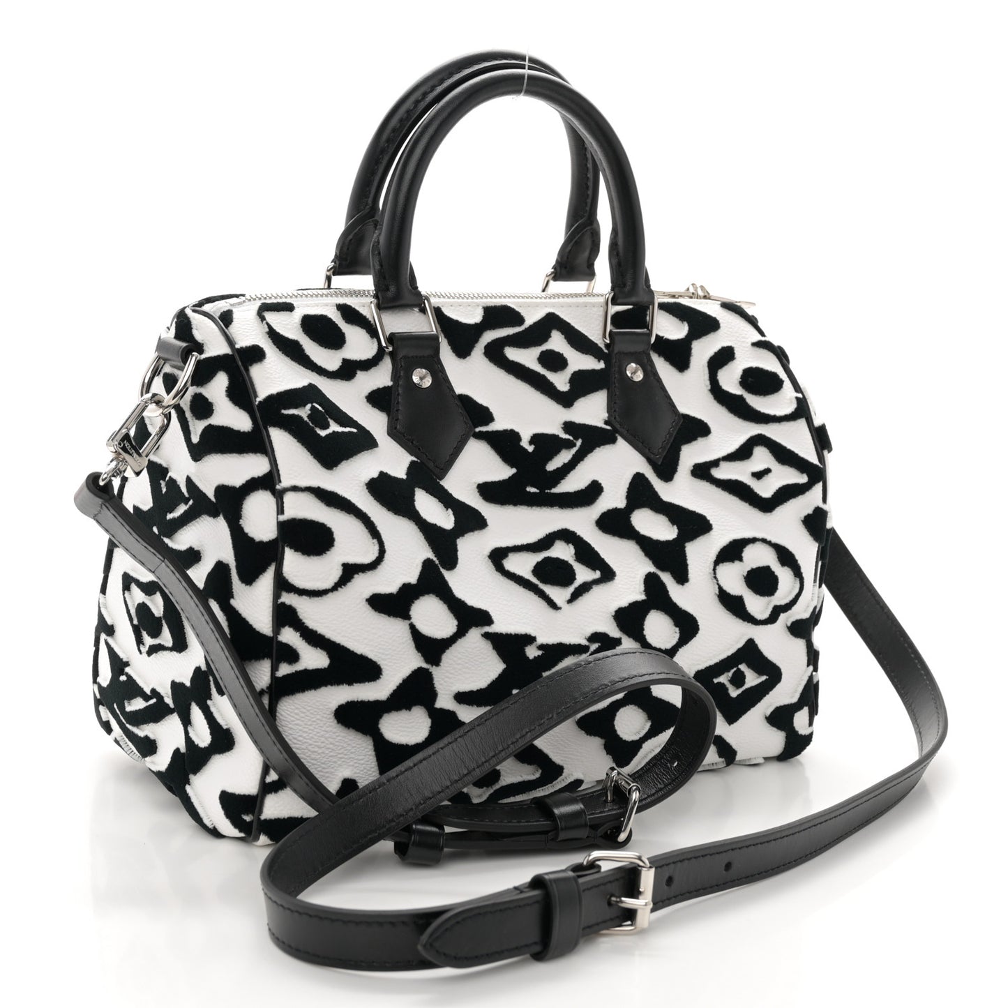 X UF Tufted Monogram Speedy Bandouliere 25 White Black