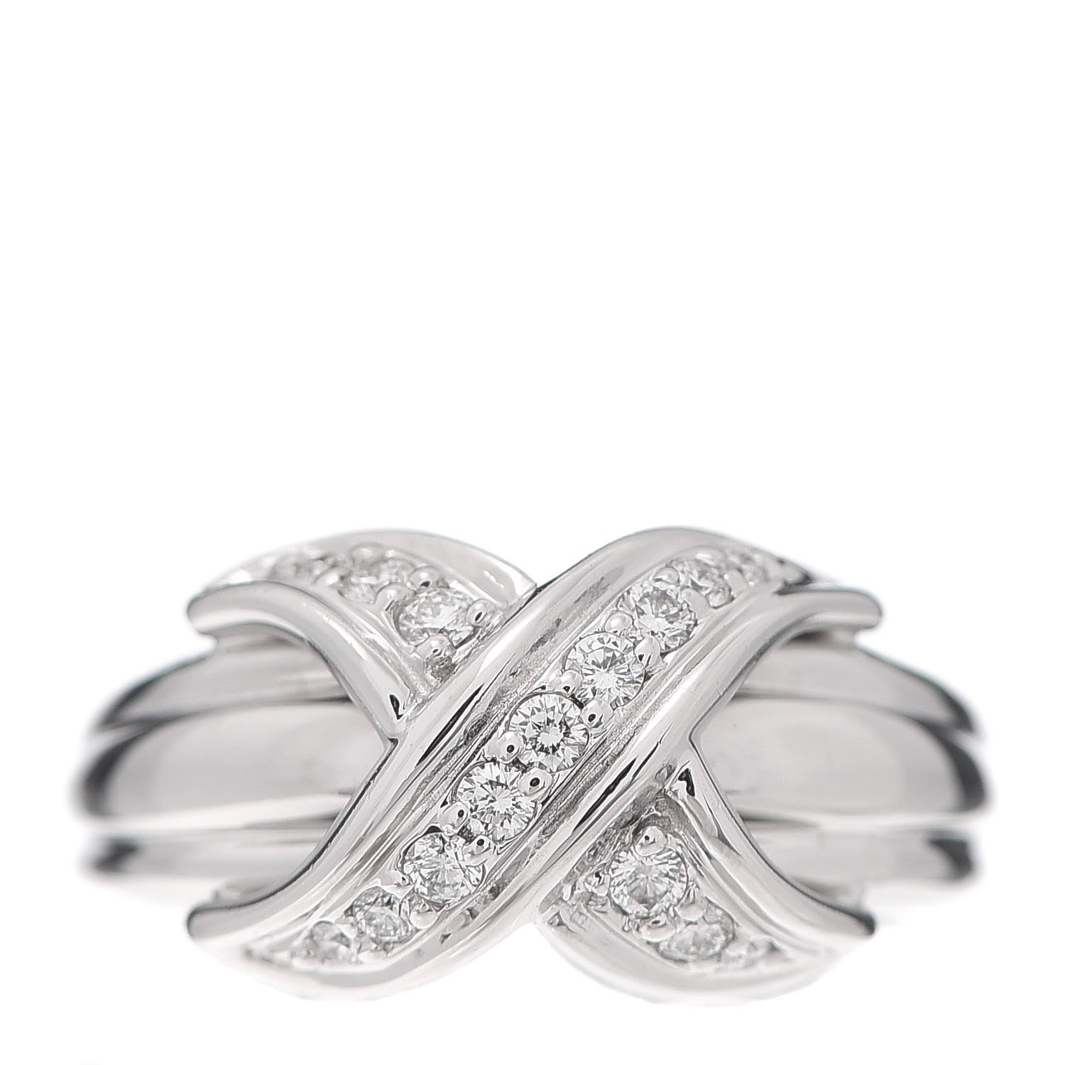 Tiffany 18K White Gold Diamond Signature X Ring 49 4.75 1 of 6