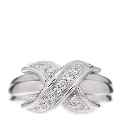 Tiffany 18K White Gold Diamond Signature X Ring 49 4.75 1 of 6