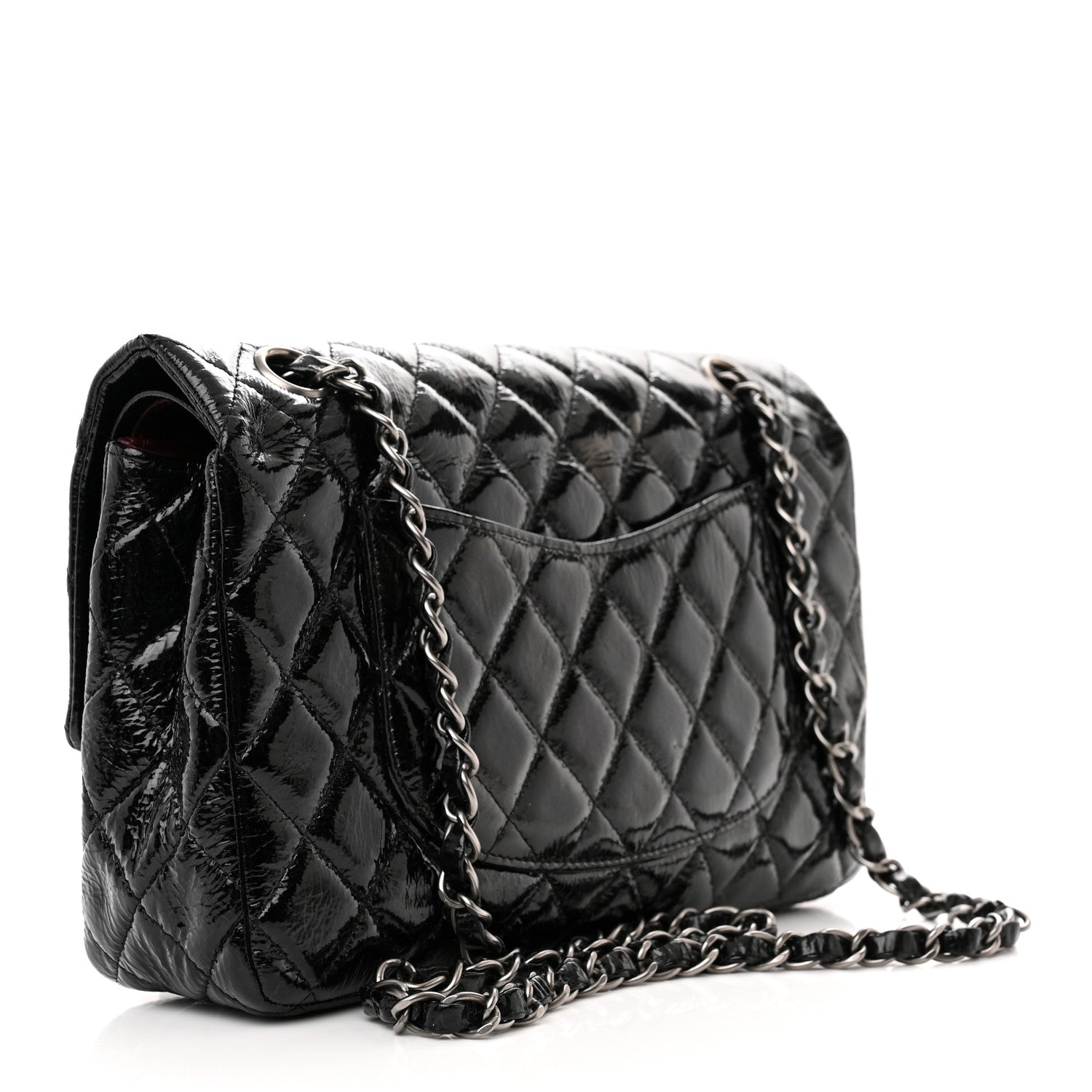 Chanel Distressed Patent Quilted Medium Double Flap Black 3 of 11