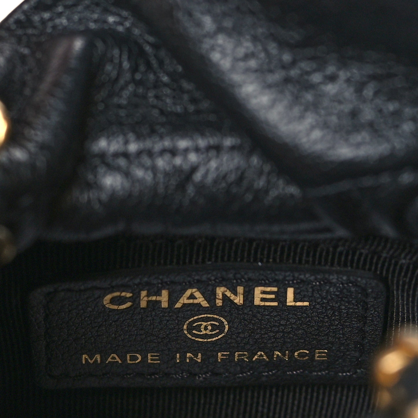 Calfskin Quilted Mini Drawstring Bucket Bag Black