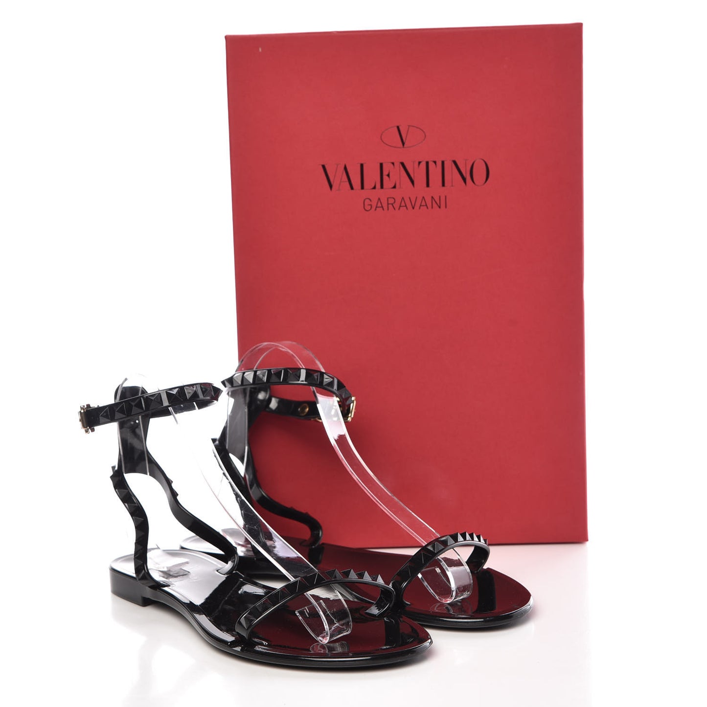 PVC Jelly Rockstud Ankle Strap Flat Sandals 37 Black