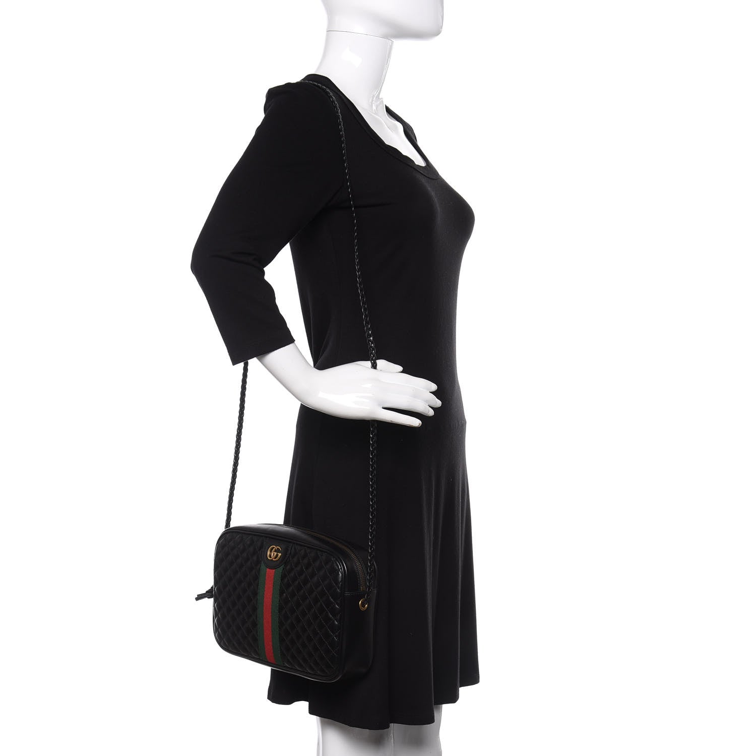 Gucci Calfskin Web Trapuntata Small GG Shoulder Bag Black 2 of 10