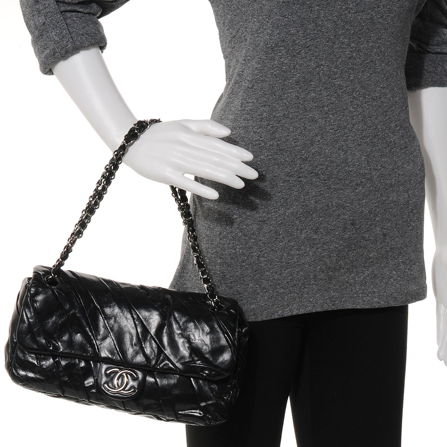 Glazed Calfskin Twisted Medium Flap Black
