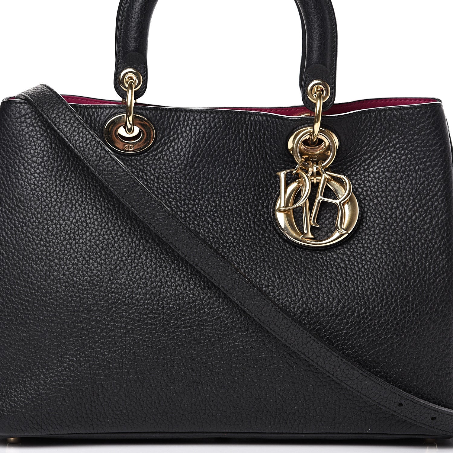 Christian Dior Bullcalf Medium Diorissimo Tote Black Rose Indien 9 of 14