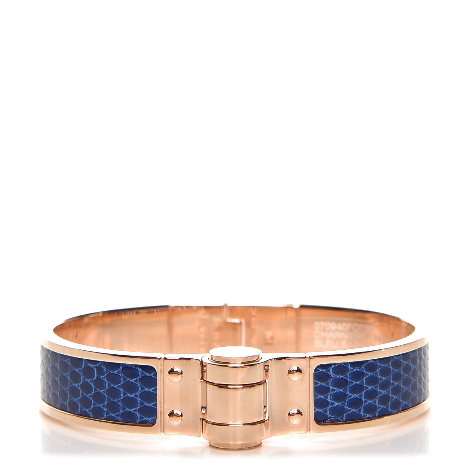 Hermes Lizard Charniere Cuir Narrow Hinged Bracelet S Bleu Saphire 1 of 7