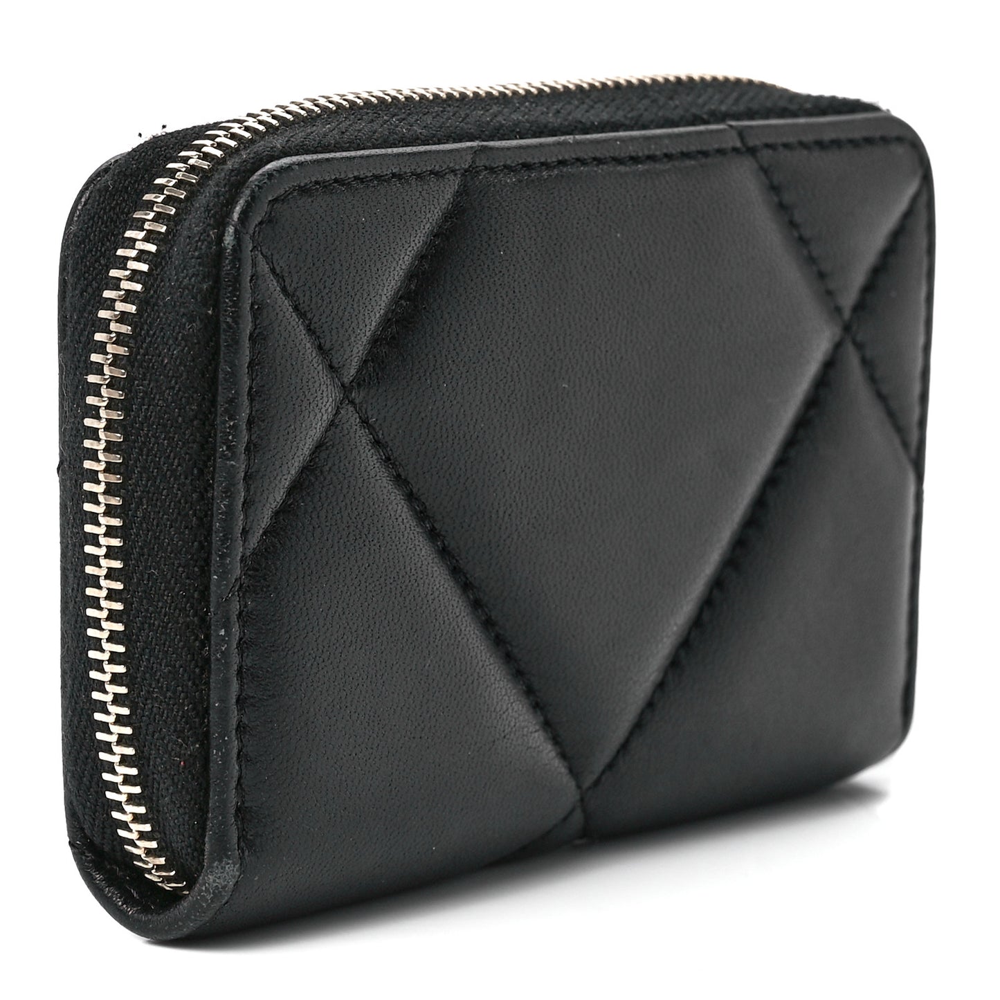 Lambskin Quilted Chanel 19 Zip Around Coin Purse Wallet Black