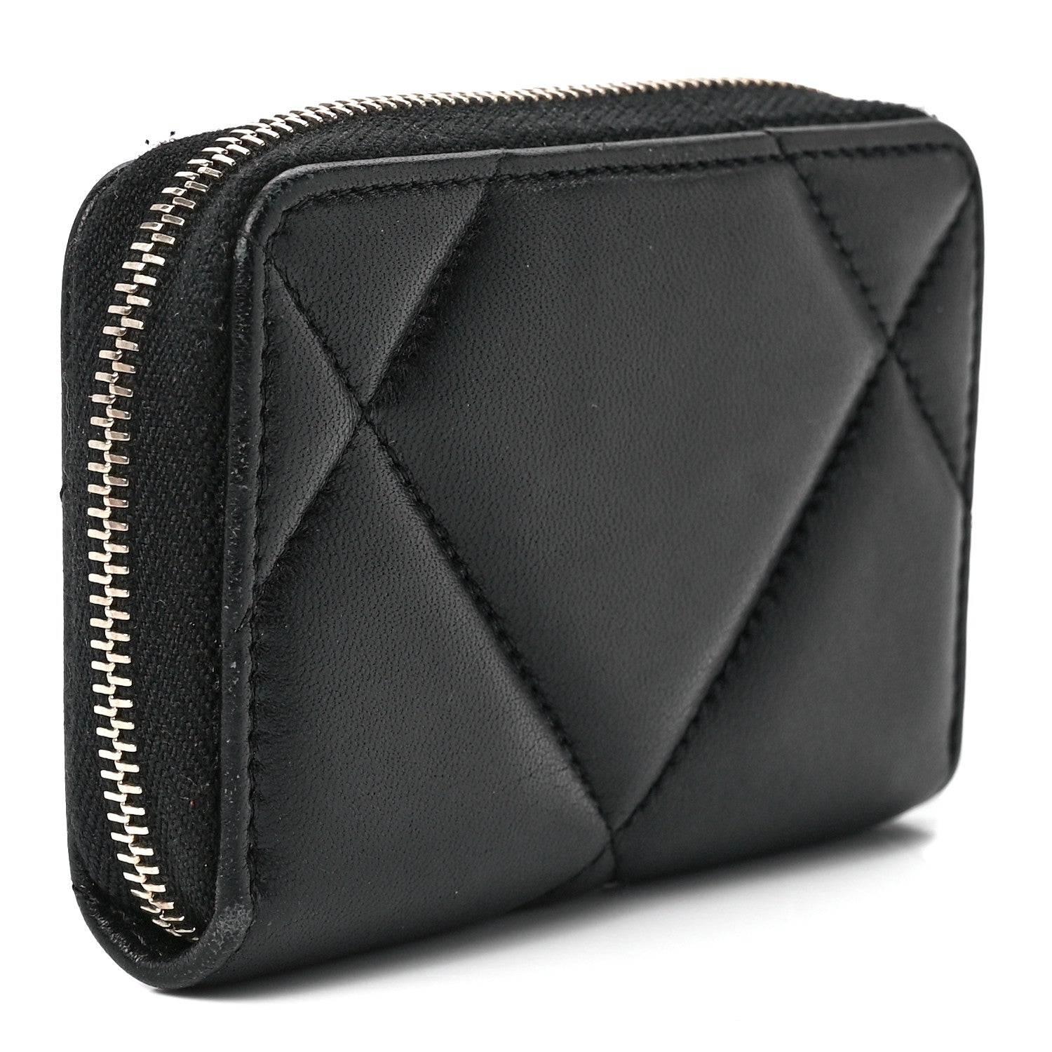 Chanel Lambskin Quilted Chanel 19 Zip Around Coin Purse Wallet Black 3 of 11