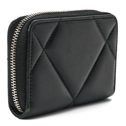 Chanel Lambskin Quilted Chanel 19 Zip Around Coin Purse Wallet Black 3 of 11