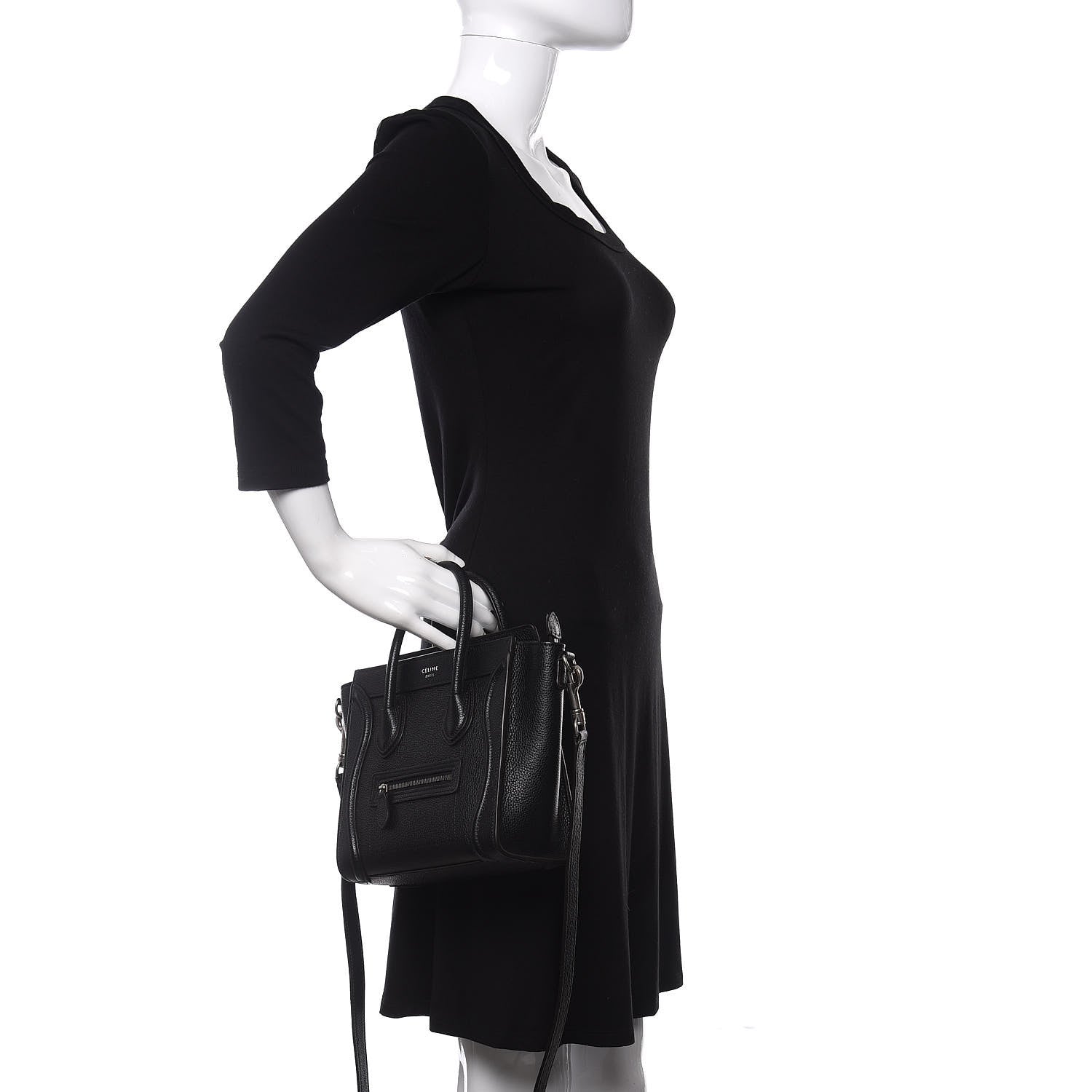 Celine Drummed Calfskin Nano Luggage Black 2 of 10