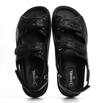 Chanel Lambskin Quilted Velcro Dad Sandals 39 So Black 2 of 9