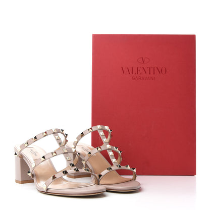 Valentino Garavani Calfskin Rockstud 60mm Caged Slide Sandals 40 Poudre 10 of 10