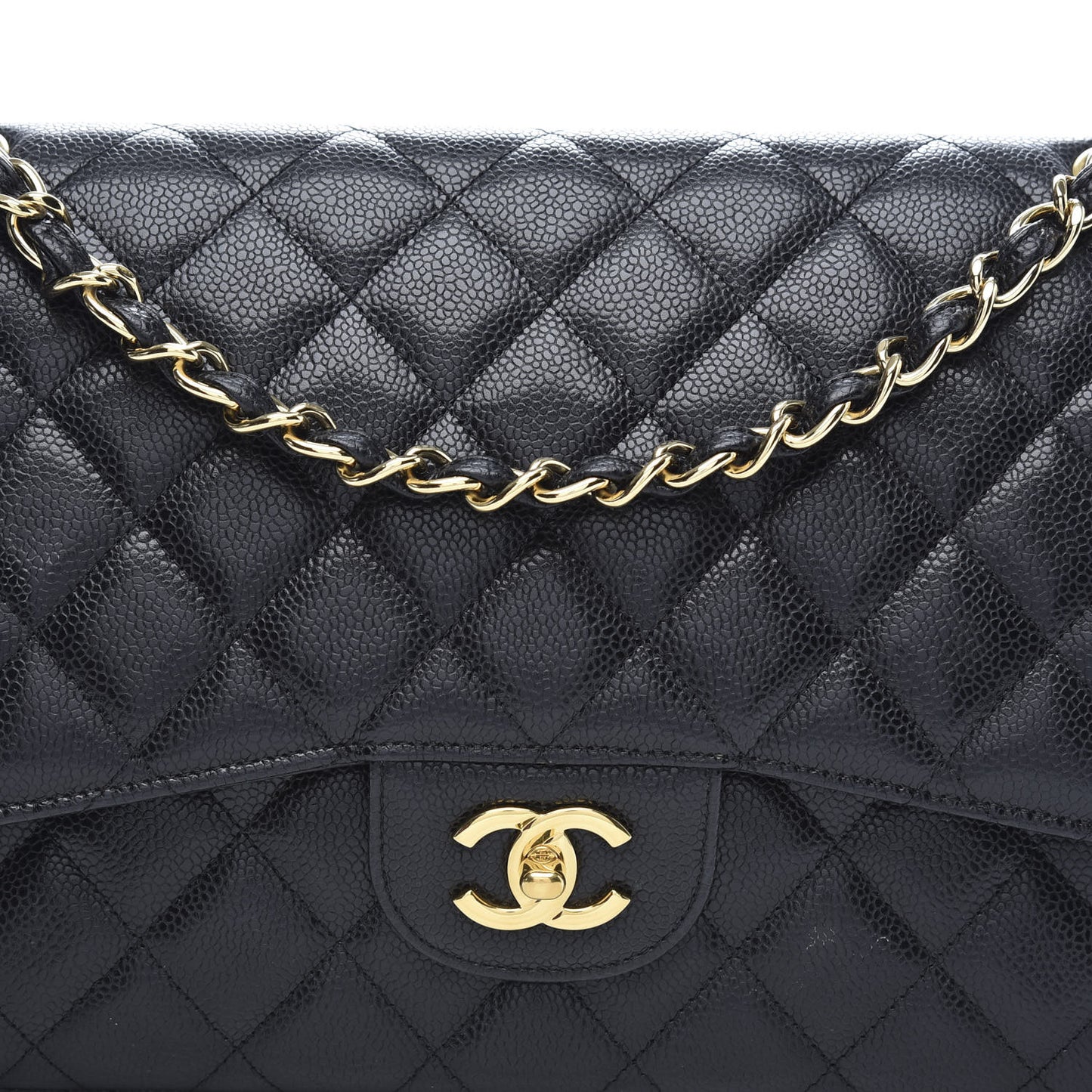 Caviar Quilted Jumbo Double Flap Black