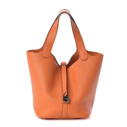 Hermes Taurillon Clemence Picotin Lock 22 MM Orange 1 of 11