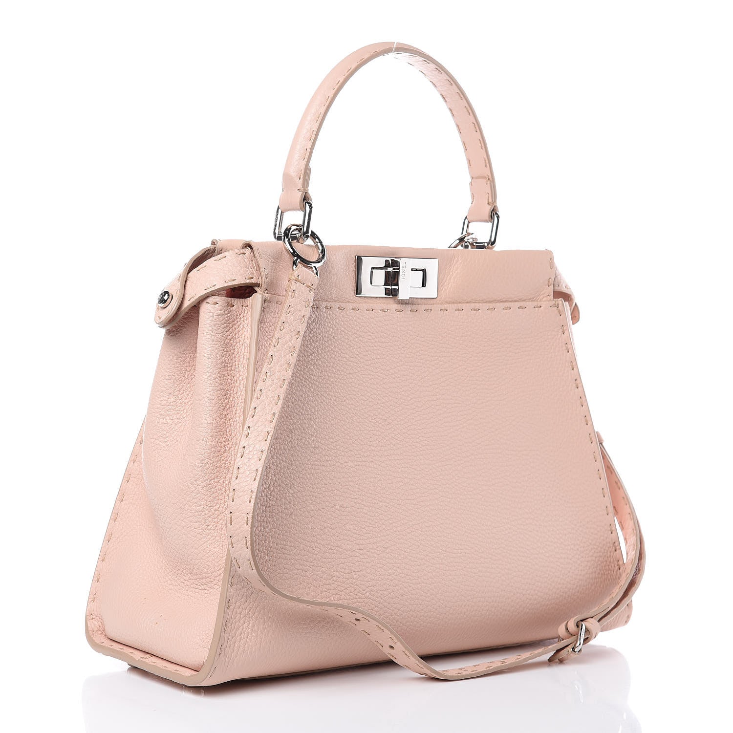 Fendi Cuoio Romano Selleria Bi-Color Medium Peekaboo Iconic Satchel Rosa Plaster Pesca 3 of 11
