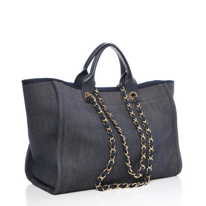 Chanel Denim Large Deauville Tote Dark Blue 3 of 9