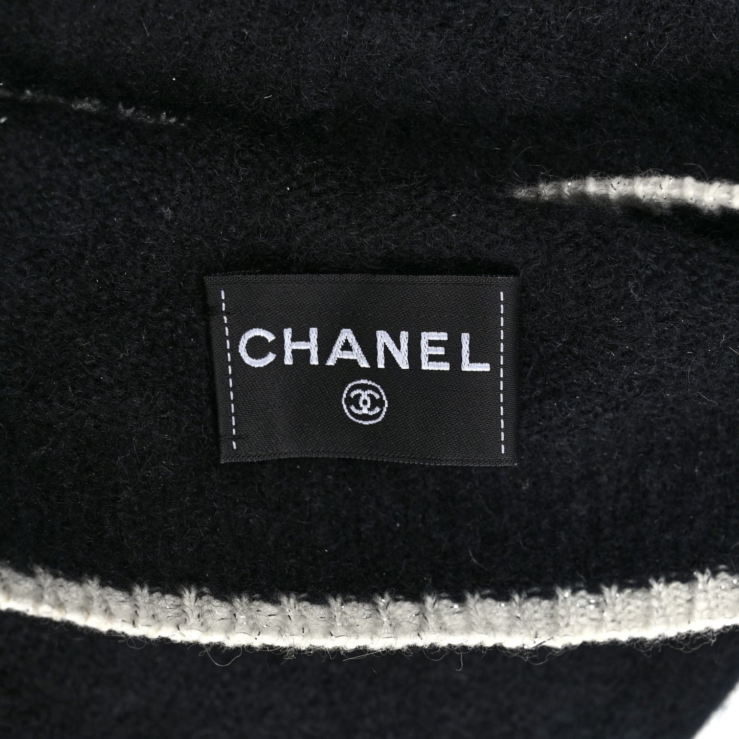 Cashmere Silk CC Beanie Hat Black White