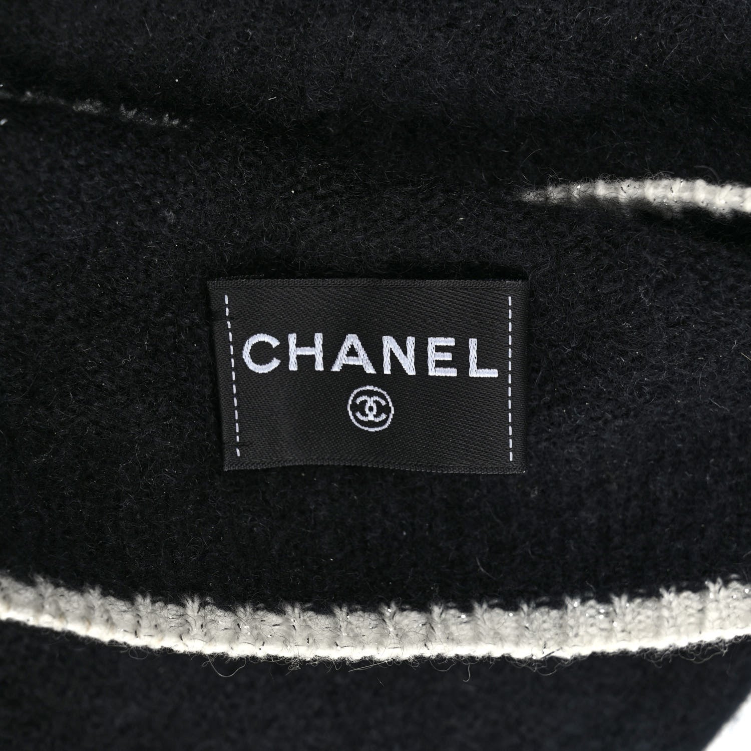 Chanel Cashmere Silk CC Beanie Hat Black White 5 of 6