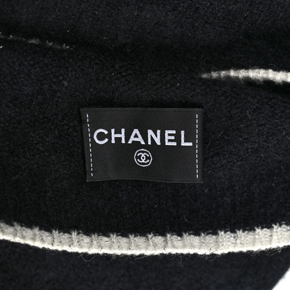 Chanel Cashmere Silk CC Beanie Hat Black White 5 of 6