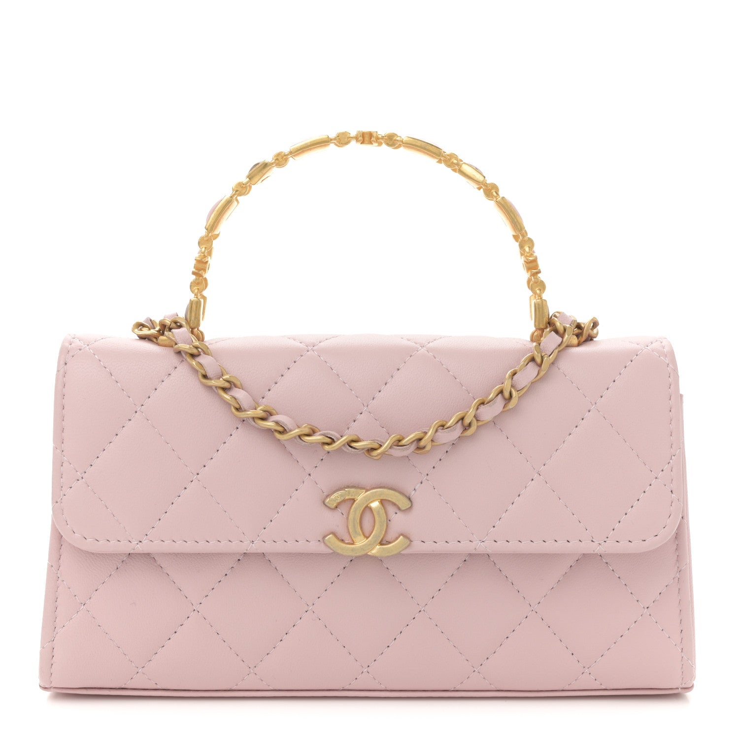 Chanel Lambskin Enamel Quilted Top Handle Flap Phone Holder With Chain Pink 1 of 10