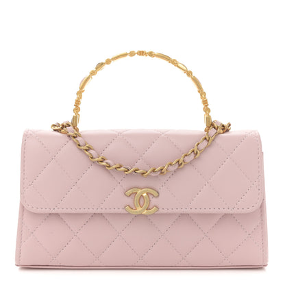 Chanel Lambskin Enamel Quilted Top Handle Flap Phone Holder With Chain Pink 1 of 10