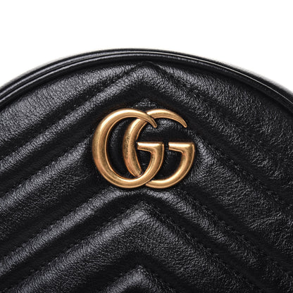 Gucci Azalea Calfskin Matelasse Heart Mini GG Marmont Round Shoulder Bag Black 12 of 13