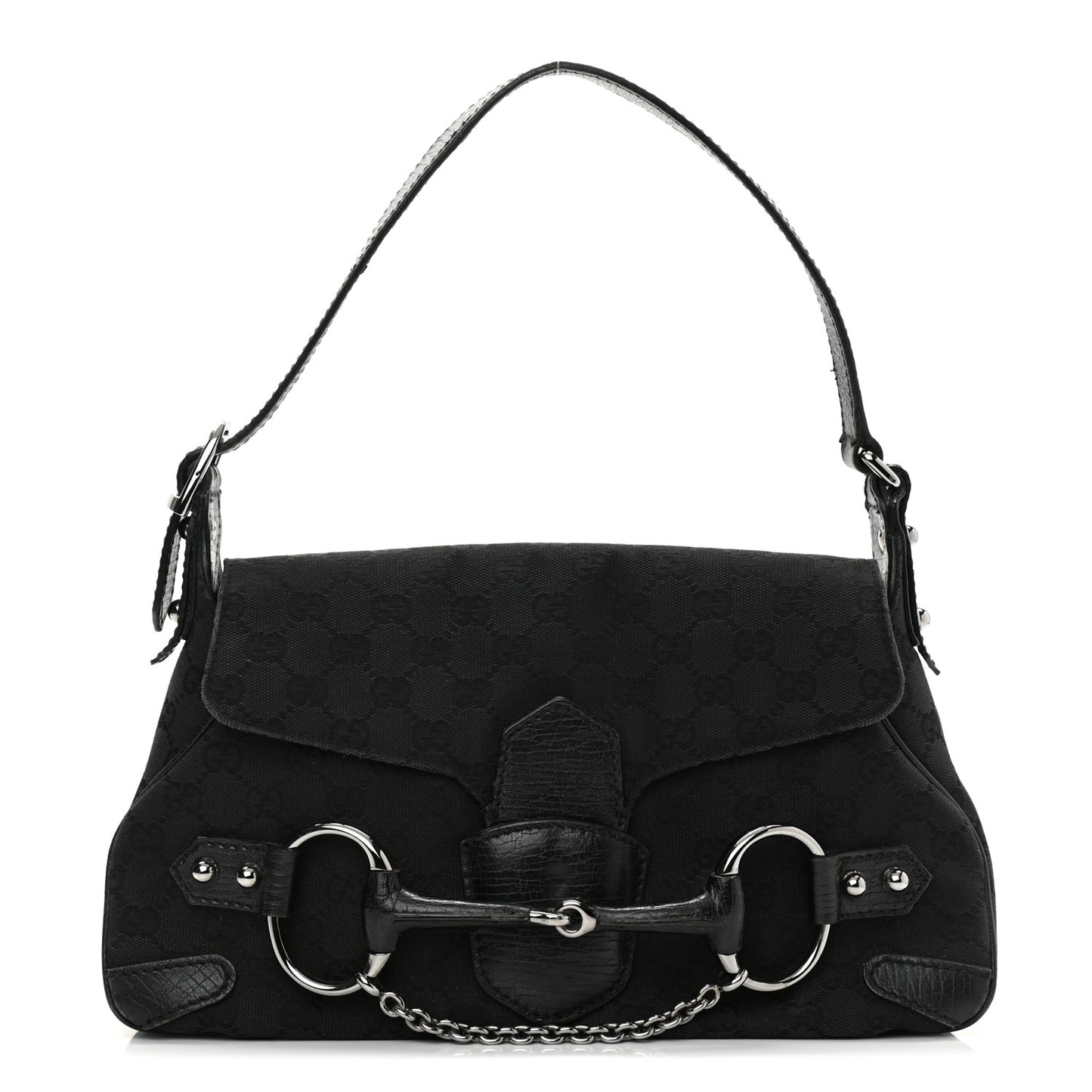 Monogram Horsebit Chain Flap Shoulder Bag Black