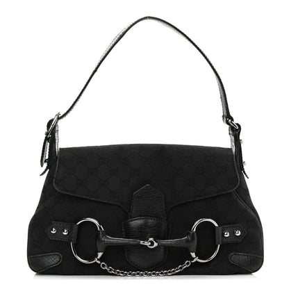 Gucci Monogram Horsebit Chain Flap Shoulder Bag Black 1 of 18