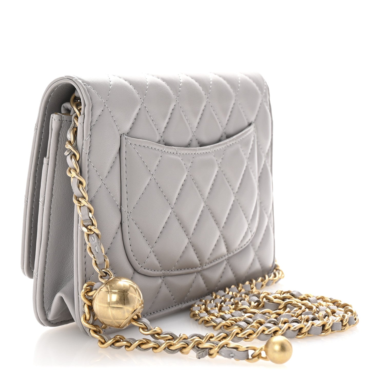 Chanel Lambskin Quilted CC Pearl Crush Wallet on Chain WOC Grey 2 of 10