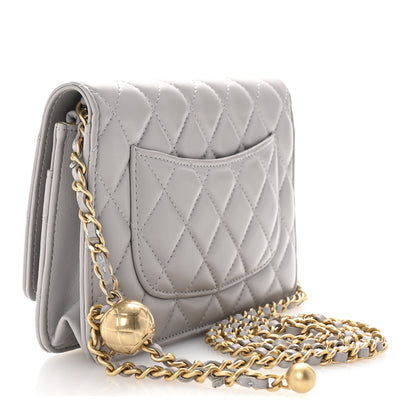 Chanel Lambskin Quilted CC Pearl Crush Wallet on Chain WOC Grey 2 of 10