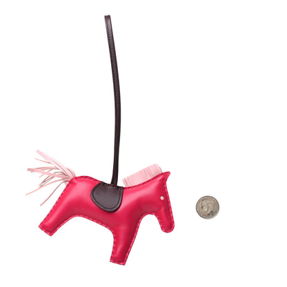 Hermes Milo Lambskin Grigri Rodeo Horse Bag Charm MM Rose Sakura Framboise Rouge Sellier 2 of 5