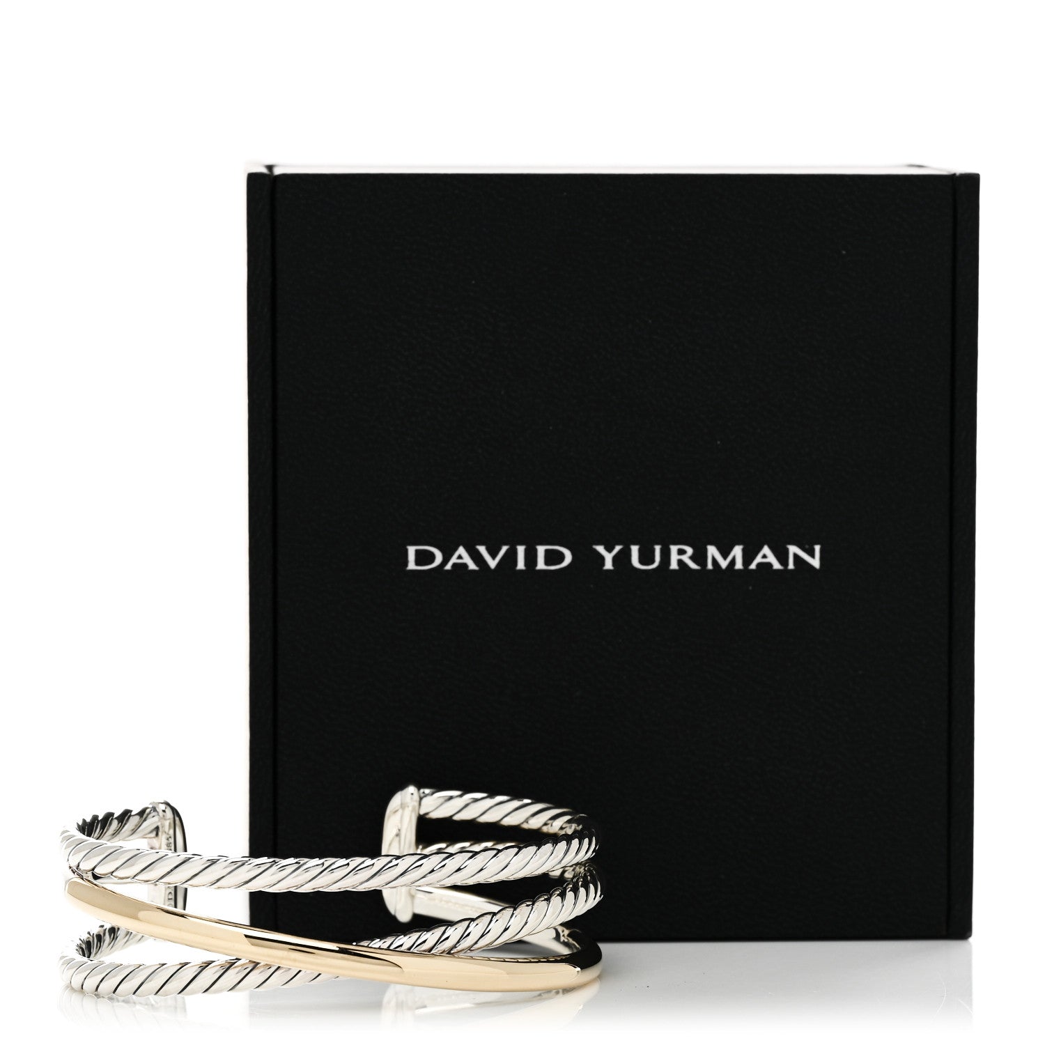 David Yurman Sterling Silver 14K Yellow Gold 19mm Bold Three Row Crossover Cuff Bracelet 4 of 4