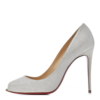 Christian Louboutin Metallic Canvas Peep Toe Pumps 37.5 White 1 of 15